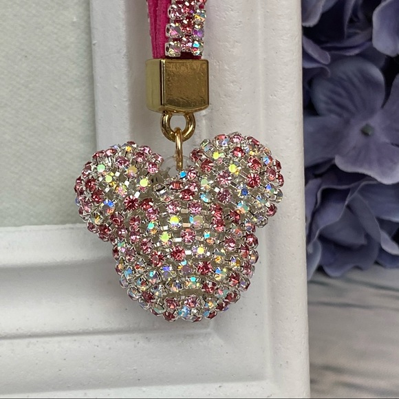 Chic Multicolor Pink Crystal & Leather Mickey Mouse Keychain - Picture 3 of 14